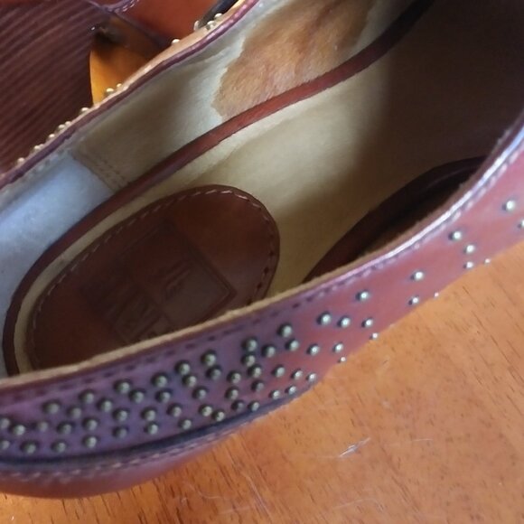 Frye Chelsea Spice Studded Peep Toe Lace Up Platform Heels sz 8M Brown - Picture 8 of 16